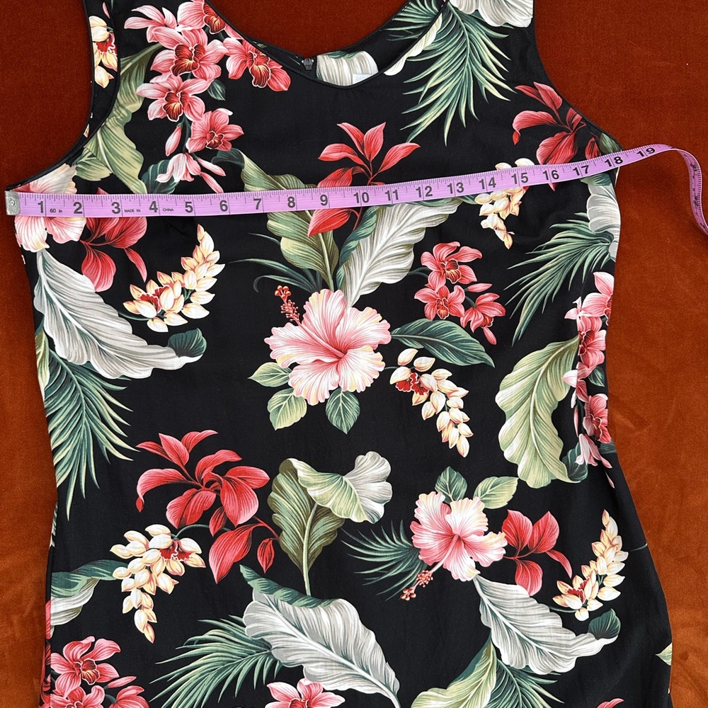 Young Hawaii Vintage Tropical Black Green Red Pink Floral Dress Made In Hawaii M - Picture 10 of 12